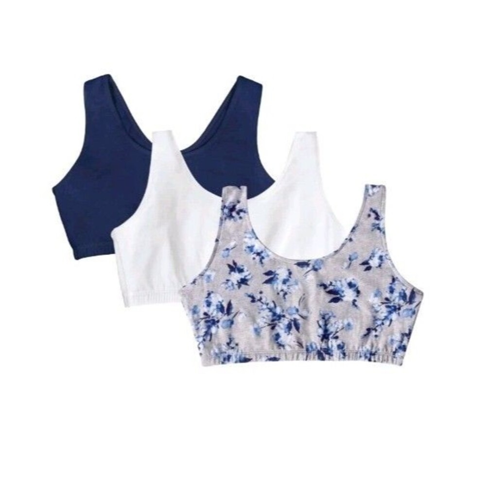 NWT‎ Fruit of the Loom Sports Bra 3 Pack Size 46 Cotton Wirefree Plus Athleisure